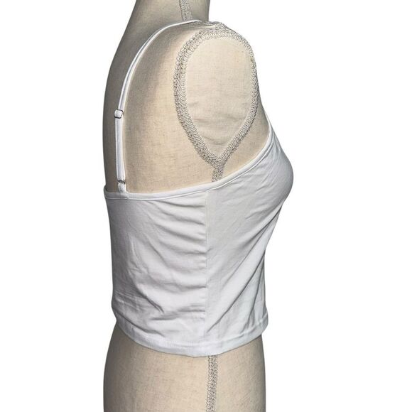 Kaly Chic Solid White Sleeveless adjustable spaghetti strap crop top cotton M - Picture 6 of 11